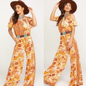 FREE PEOPLE Carmen Off The Shoulder Paisley Floral Print Pockets Jumpsui…